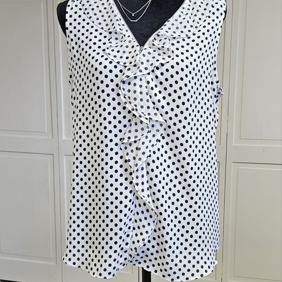 INC International Concepts women's large white & black polka-dot sleeveless top - Picture 2 of 7
